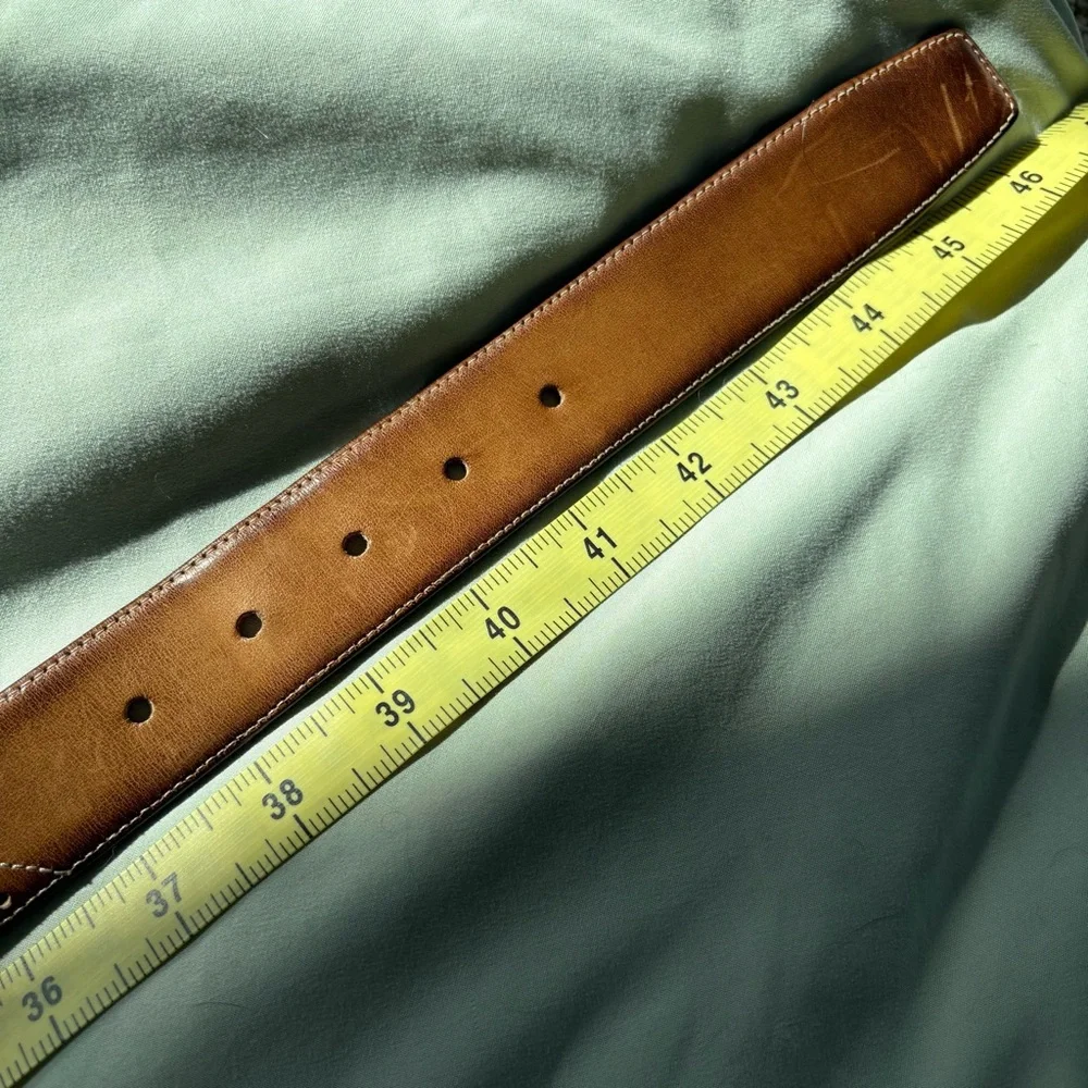 Mezlan Brown Leather Belt Brogue Perforated Patina Silver Buckle Spain